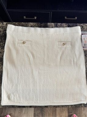 French Connection Cream Knit Mini Skirt with Gold Button Accents